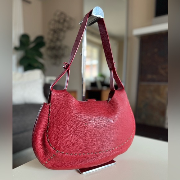 FENDI Rare Authentic Vintage Selleria Red Stitch Leather Bag Shoulder - Picture 7 of 15